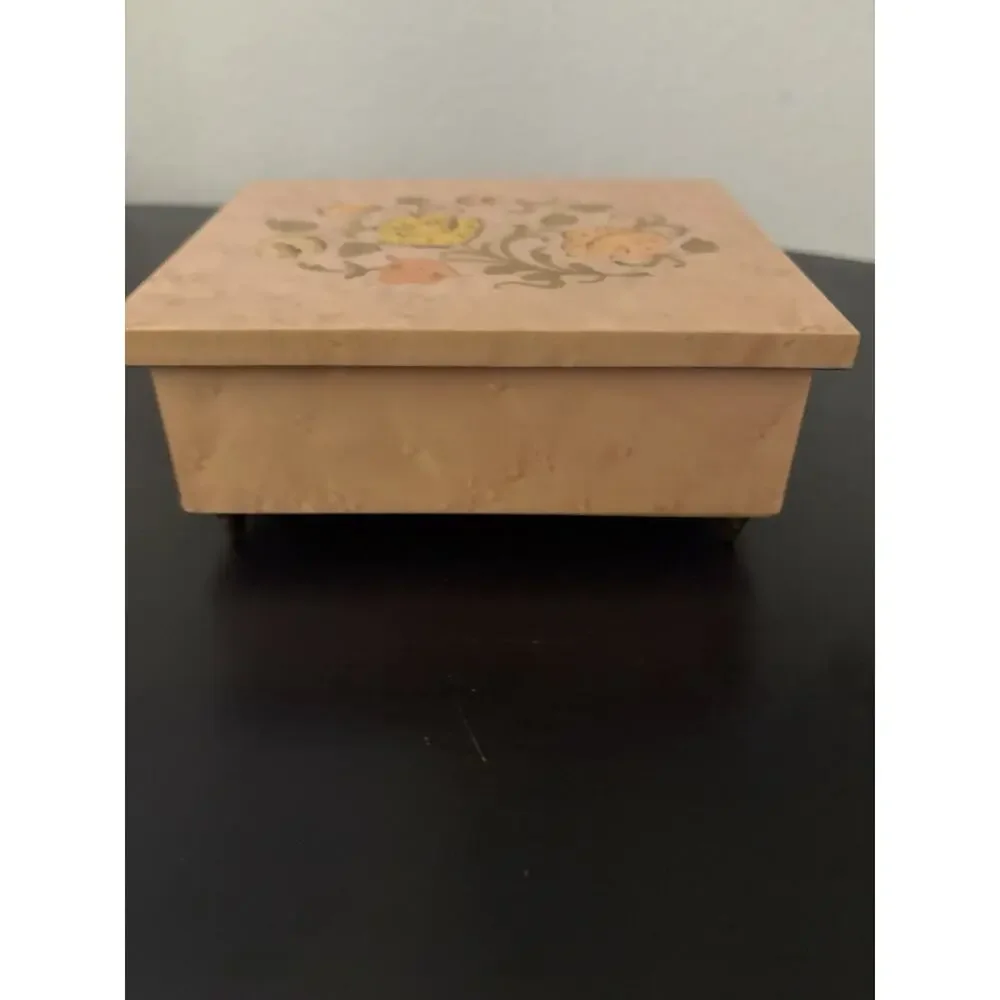 Vintage 1950's Italian Inlay Jewelry Box Lacquered Finish Burgandy Velvet Lined